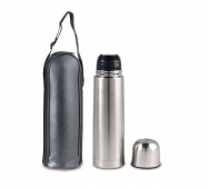 Термос SPORTS, 1,0л, узкое горло, кнопка-дозатор, чашка, в чехле, цвет серебро (31019)