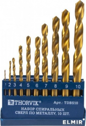 Набор сверл ThorvikTDBS10 по металлу  в пластиковом кейсе d1.0-10.0 мм 10 пр