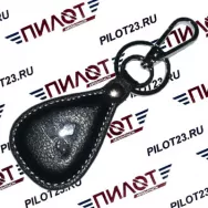 Брелок AL1044 черная кожа, металл хром, кольцо с карабином и эмблемой "MITSUBISHI"