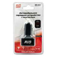 Автомобильное зарядное устройство AVS USB 2 порт UC-523 (3A) черный с вольтметром A07444S