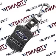 Брелок BR-41 (AE1050) черная кожа+металл, с карабином и эмблемой "FORD"