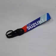 Брелок (ткань/кожа) "ПЕТЛЯ" с карабином и кольцом с надписью и эмблемой SUZUKI TEAM Blue