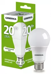 Лампа светодиодная GENERICA LED A60 груша 20Вт 230В 6500К E27