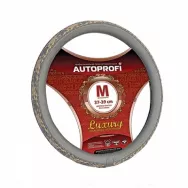 Оплётка руля AUTOPROFI AP- 810 D.GY/GY.BE(M) PU кожа, плетёные вставки /темно-серый-серо-бежевый/