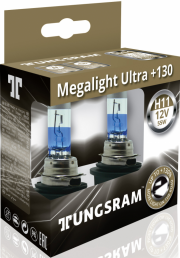 Лампа галогенная TUNGSRAM H11 12V-55W 53110XNU B2 (PGJ19-2) Megalight Ultra +130 (2шт.) к.уп.