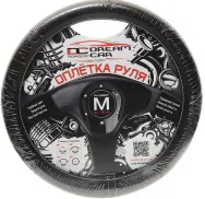 Оплетка руля Dream Car M (37-39 см)/Стандарт-Экокожа, черная/нить белая