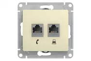 Розетка GLOSSA 2 гнезда/ТФ RJ11 RJ45 механизм, бежевая