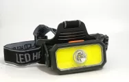 Фонарь налобный COB + LED, 800lm, 1*18650, влагозащ., micro usb