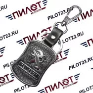 Брелок BR-41 (AE1050) черная кожа+металл, с карабином и эмблемой "PEUGEOT"