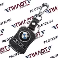 Брелок BR-41 (AE1050) черная кожа+металл, с карабином и эмблемой "BMW"