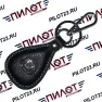 Брелок AL1044 черная кожа, металл хром, кольцо с карабином и эмблемой "HONDA"