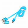 Кабель USB 2 в 1 в упаковке iPhone5/5s/5c/Micro USB /голубой/